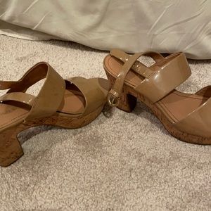 Franco Sarto nude cork block heels